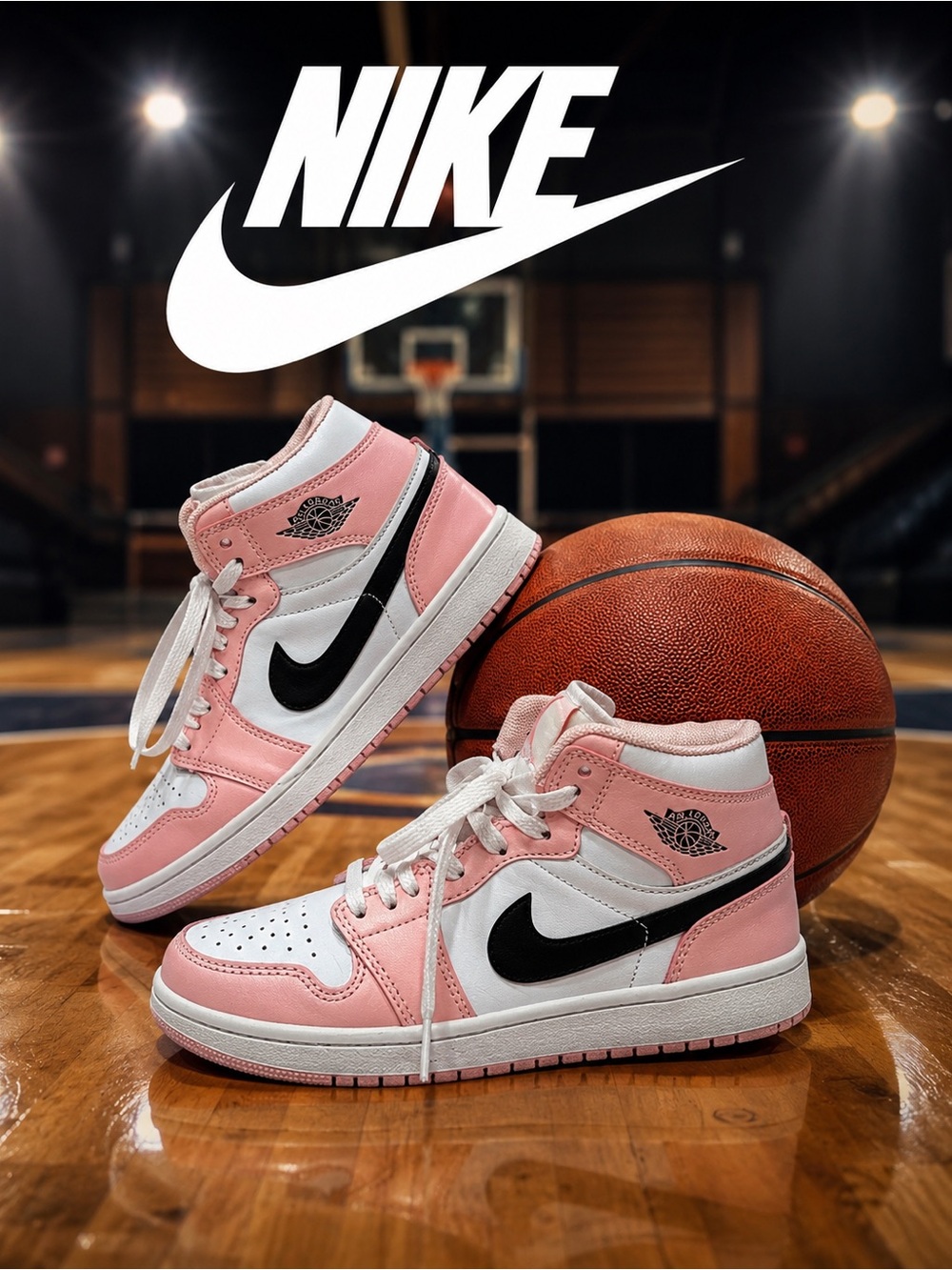 Nike Air Jordan 1 Mid Pink White with Black Swoosh Size 3 Big Kid